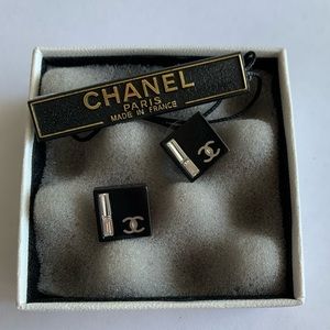 Chanel Square Black Resin Stud Earrings